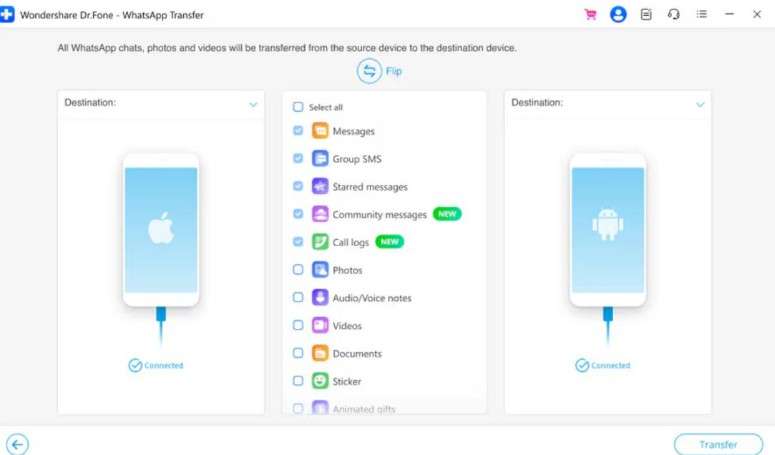 choose whatsapp data to transfer